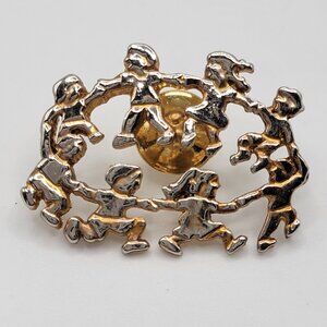 Ring Around The Rosey Gold Tone Pin Brooch Circle Of Friends Holding Hands